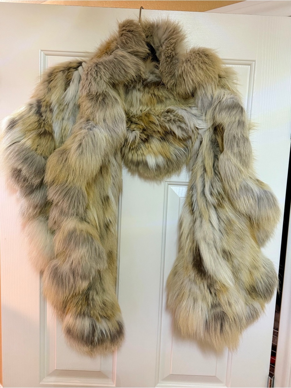 NEIMAN MARCUS 100% Beige Fox Fur Genuine Fur Rectangle Shawl Scarf 60” L X 19.5”